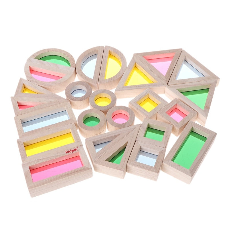 Rainbow Acrylic Wooden Building Blocks Baby Educational Toy Montessori Kids toy
